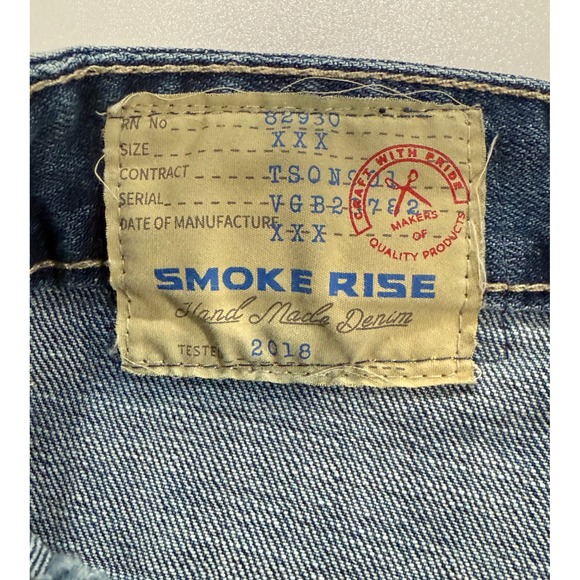 SMOKE RISE Denim Shorts Men Size 46 Distressed Neon Patch Frayed Hem 100 - Picture 2 of 12